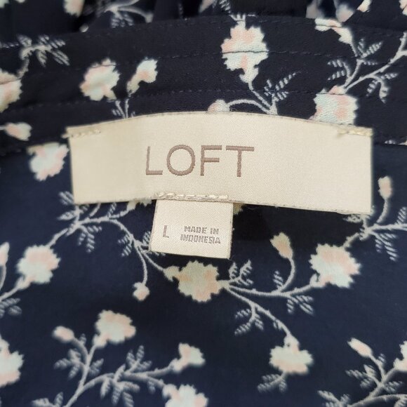 LOFT Navy Vine Print Square Neck Blouse Size L - Picture 3 of 7